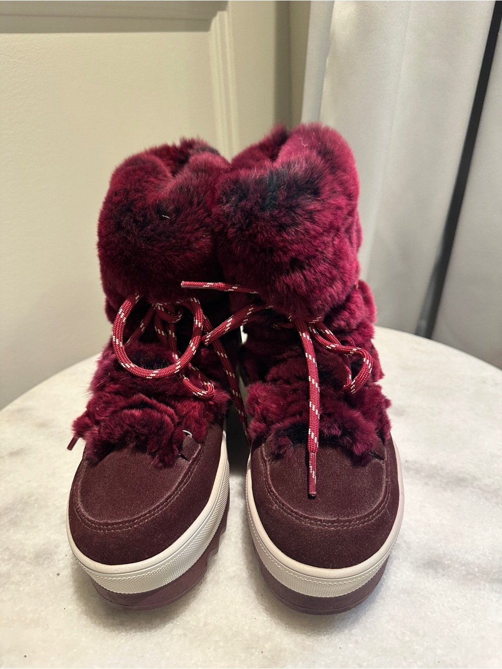 Cougar Burgundy Waterproof Lace-Up Faux-Fur Ankle Boots